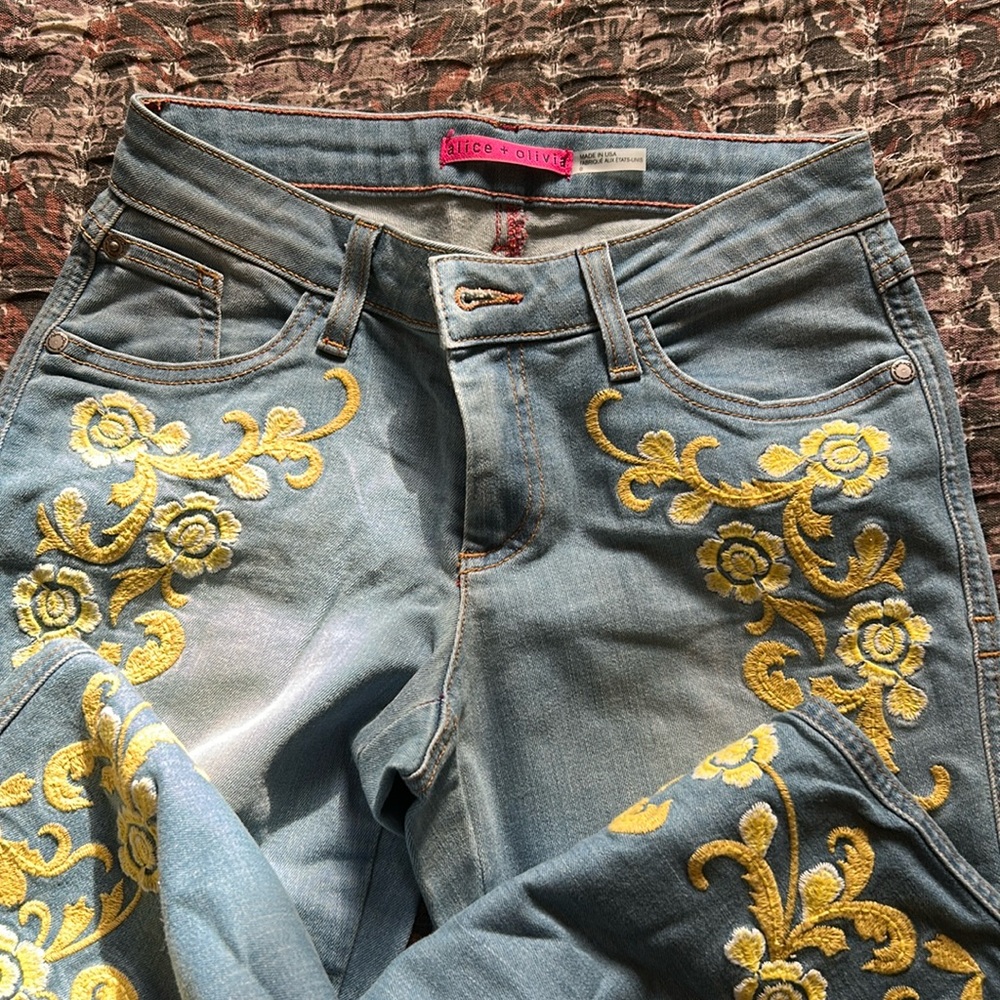 Brand new embroidered Alice & Olivia jeans.
